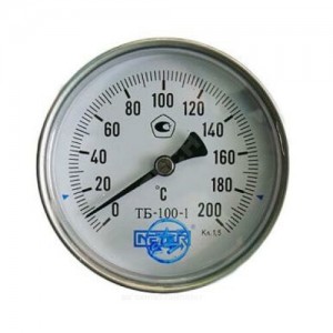 Термометр биметаллический осевой Дк100 L=100мм G1/2" 160С ТБ100 Метер