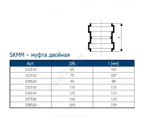 Муфта PP-MD двухраструбная бесшумная светло-серая Skolan Safe SKMM Дн 90 (DN90) б/нап в/к Ostendorf 334510