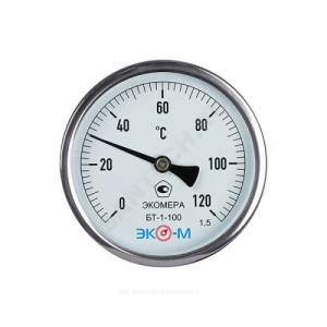 Термометр биметаллический осевой Дк100 L=100мм 120С БТ-1-100 ЭКОМЕРА