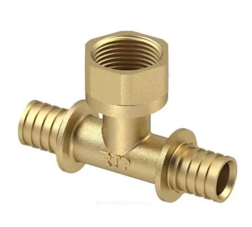 Тройник для PE-X/PE-RT труб аксиальный латунь Дн 20х1/2" ВР RTP (РосТурПласт) 28331 Тройник для PE-X/PE-RT труб аксиальный латунь Дн 20х1/2" ВР RTP (РосТурПласт) 28331