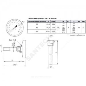Термометр биметаллический осевой Дк100 L=60мм G1/2" 60С ТБ-100-1 Метер