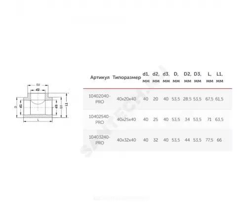 Тройник PP-R переходной белый Дн 40х20х40 PRO VALFEX 10402040-PRO