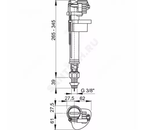 Арматура для бачка наливная 3/8" нижнее подключение Alca Plast A17-3/8" Арматура для бачка наливная 3/8" нижнее подключение Alca Plast A17-3/8"