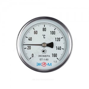 Термометр биметаллический осевой Дк80 L=100мм 160С БТ-1-80 ЭКОМЕРА