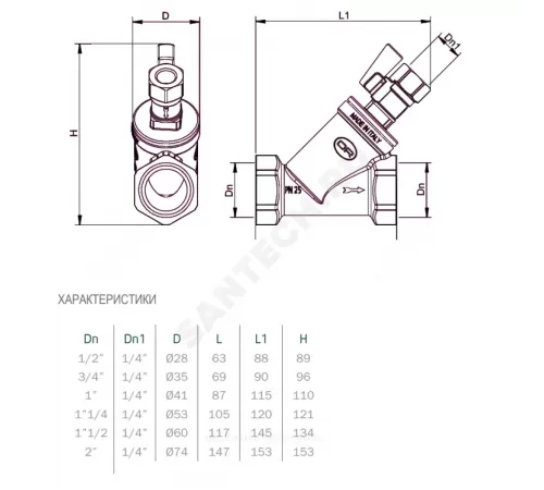 Фильтр сетчатый Y-образный латунь Ду 20 Ру25 Тмакс=120 oC 3/4" ВР 114 с краном OR 0114.520