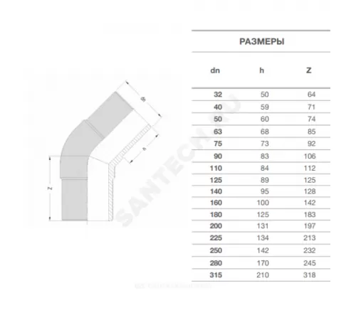 Отвод спигот ПЭ100 Дн 40х45гр Ру16 SDR11 EUROSTANDARD 2015160040 Отвод спигот ПЭ100 Дн 40х45гр Ру16 SDR11 EUROSTANDARD 2015160040