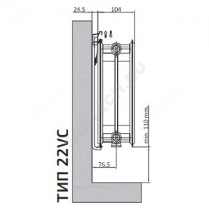 Радиатор стальной панельный Ventil Compact VC тип 22 300х900 Qну=1300 Вт ниж/п в комплекте кронштейн. встроенный вентиль RAL 9016 (белый) Heaton Plus