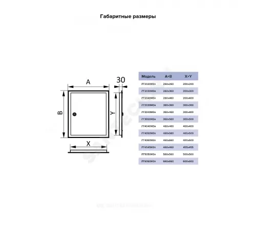 Люк-дверца с фланцем и замком сталь 560х560 Evecs ЛТ5050МЗп