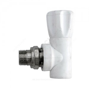 Клапан (вентиль) PP-R запорный белый НР Дн 20х1/2" Ру25 угловой для радиатора RTP (РосТурПласт) 10533