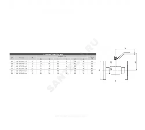 Кран шаровой сталь 09Г2С Ballomax КШТ 60.103 Ду 20 Ру40 фл L=150мм BROEN КШТ 60.103.020.А.40
