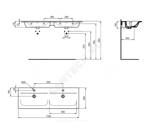 Умывальник подвесной CONNECT AIR Vanity 134 2 отверстия под смеситель по центру Ideal Standard E027201 Умывальник подвесной CONNECT AIR Vanity 134 2 отверстия под смеситель по центру Ideal Standard E027201