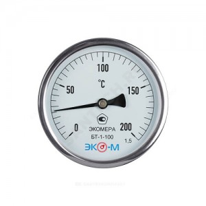 Термометр биметаллический осевой Дк100 L=60мм 200С БТ-1-100 ЭКОМЕРА