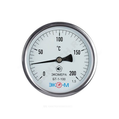 Термометр биметаллический осевой Дк100 L=100мм 200С БТ-1-100 ЭКОМЕРА