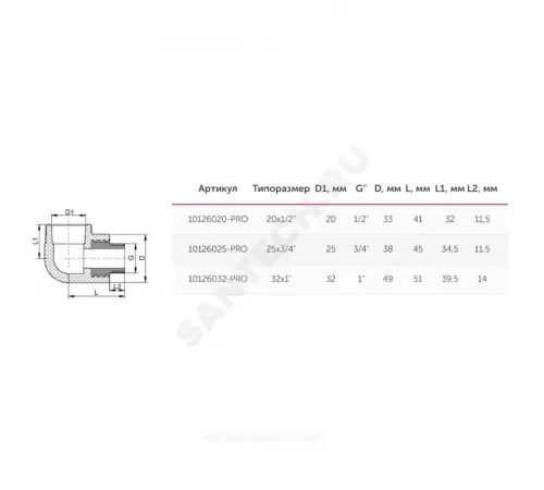 Угольник PP-R комбинированный белый Дн 32х1" НР PRO VALFEX 10126032-PRO