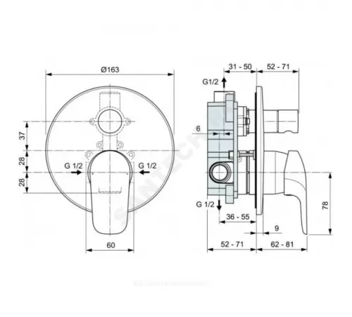Смеситель встраиваемый для ванны с душем одноручный CERAFLEX Ideal Standard BC447AA Смеситель встраиваемый для ванны с душем одноручный CERAFLEX Ideal Standard BC447AA