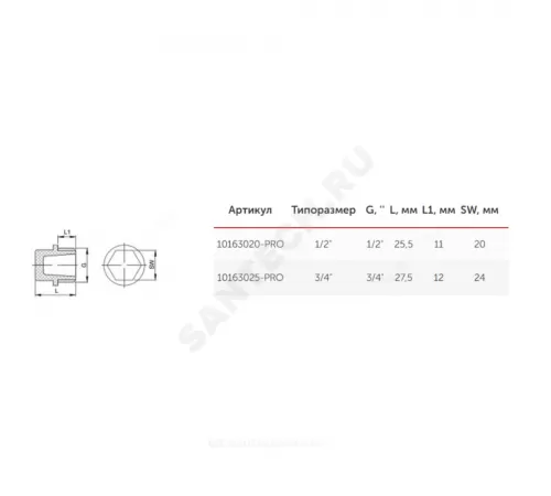 Заглушка PP-R белая Дн 25х3/4" НР PRO VALFEX 10163025-PRO