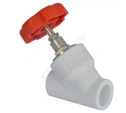 Клапан (вентиль) PP-R запорный белый Дн 20х45гр внутренняя пайка VALFEX 10174020