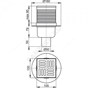 Трап регулируемый с гидрозатвором+механический сухой затвор Дн 50 с нержавеющей решёткой 105х105мм вертикальный выпуск Alca Plast APV32