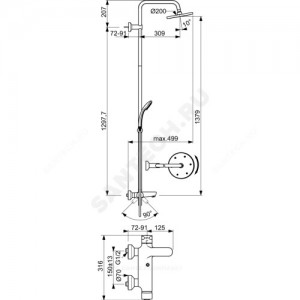 Система душевая серия IDEALRAIN ECO SL в комплекте смеситель, верхний душ, шланг и лейка Ideal Standard B1377AA