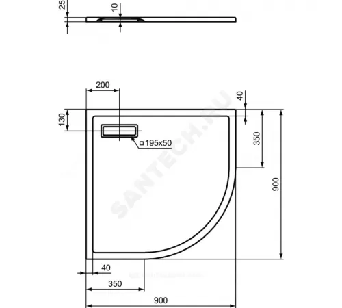 Поддон душевой акрил полукруглый ULTRAFLAT NEW 900х900х25 Ideal Standard T449201 Поддон душевой акрил полукруглый ULTRAFLAT NEW 900х900х25 Ideal Standard T449201