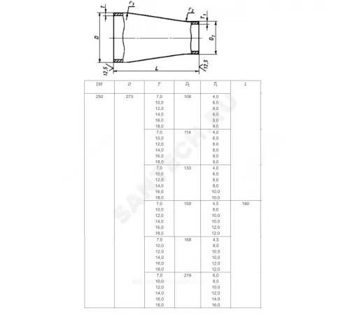 Переход сталь концентрический Дн 108х4,0-89х3,5 (Ду 100х80) бесшовный ГОСТ 17378-2001