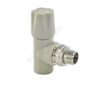 Клапан (вентиль) PP-R запорный серый НР Дн 20х1/2" Ру25 угловой для радиатора VALFEX 1014720012Г