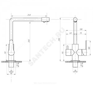 Смеситель для кухонной мойки серия STEEL ПСМ 300-22 ручка сбоку одноручный излив с каналом для питьевой воды Профсан PSM-300-22