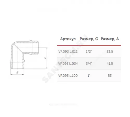 Угольник латунь Ду 20 (3/4") НР/НР VALFEX VF.093.L.034
