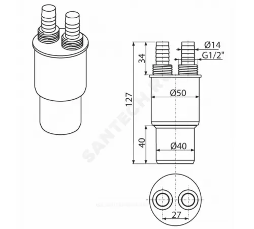 Муфта PP-H переходная белая HT Дн 50х40 б/нап резьба 1/2"НР , штуцер 14мм Alca Plast AKS6 Муфта PP-H переходная белая HT Дн 50х40 б/нап резьба 1/2"НР , штуцер 14мм Alca Plast AKS6