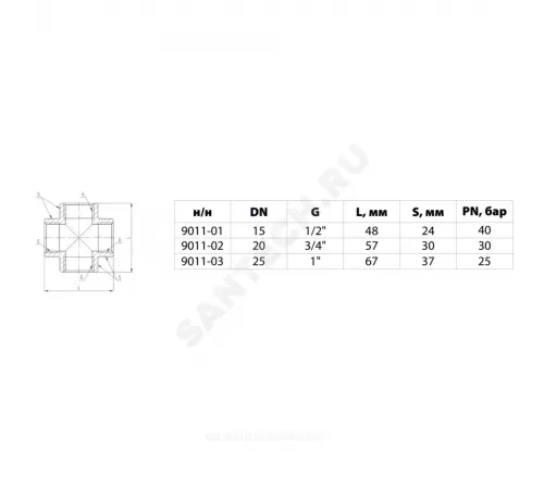 Крест латунь никель Ду 25 (1") ВР/ВР 9011 ГОСТ 32585-2013 Aquasfera 9011-03