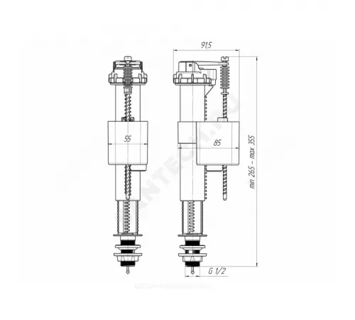 Арматура для бачка наливная 1/2" нижнее подключение АНИ Пласт WC5520